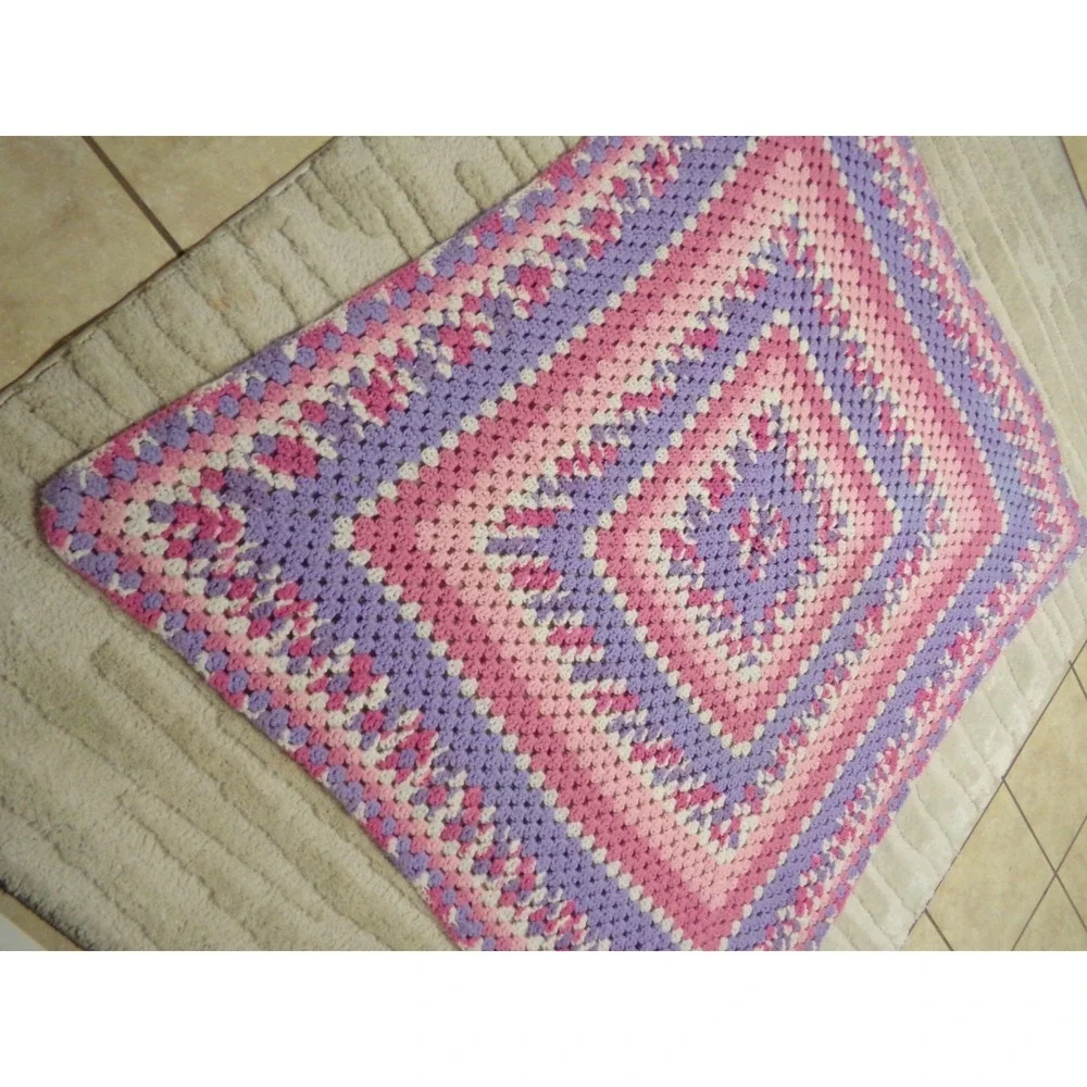 Hand Crochet Granny Square Blanket Afghan Throw Hot Pink Fuschia Purple 56x50